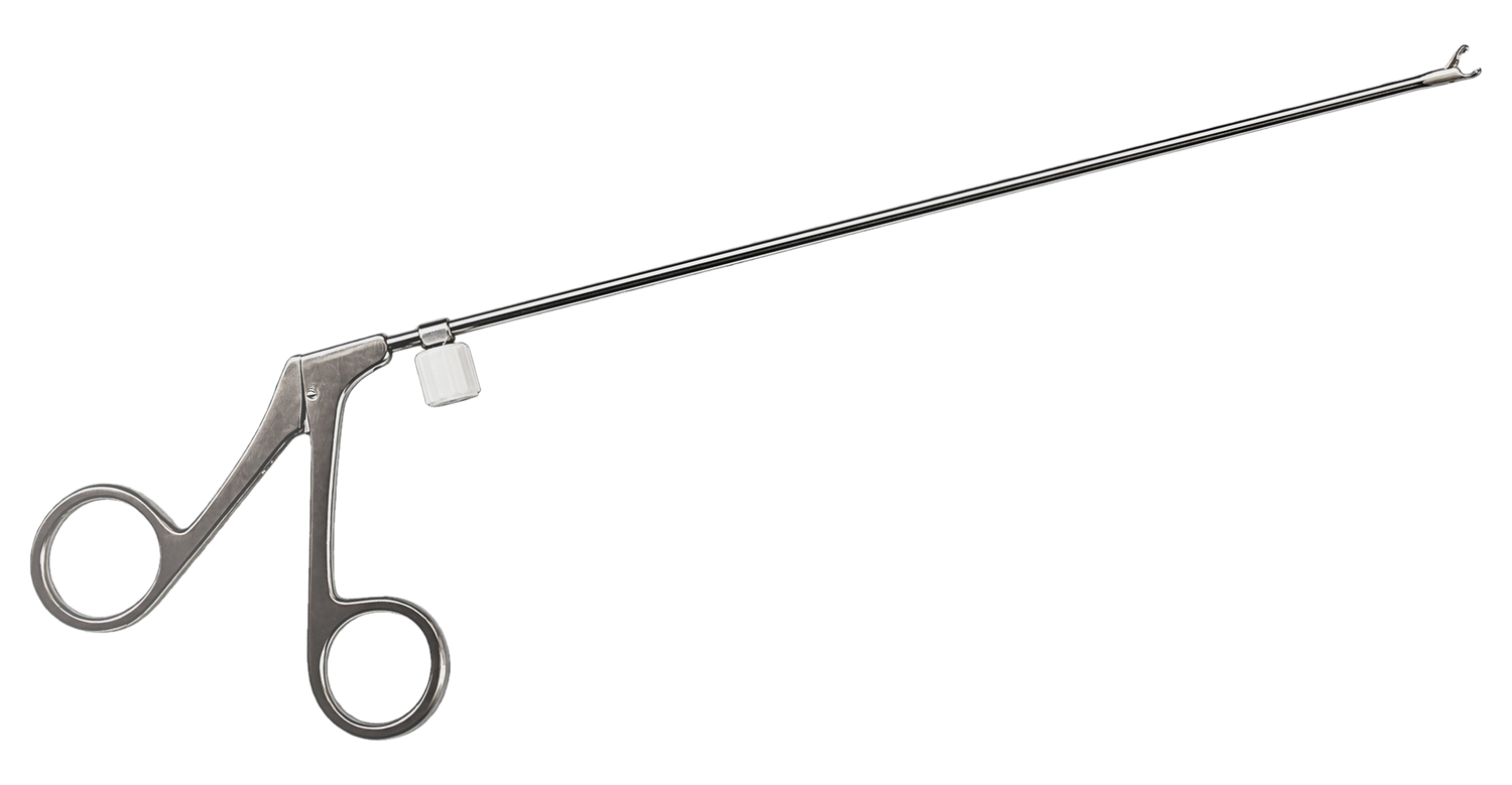 Bronchoskopie-Instrument im Ganzen: Ringgriff, Rohrschaft und Maulteil