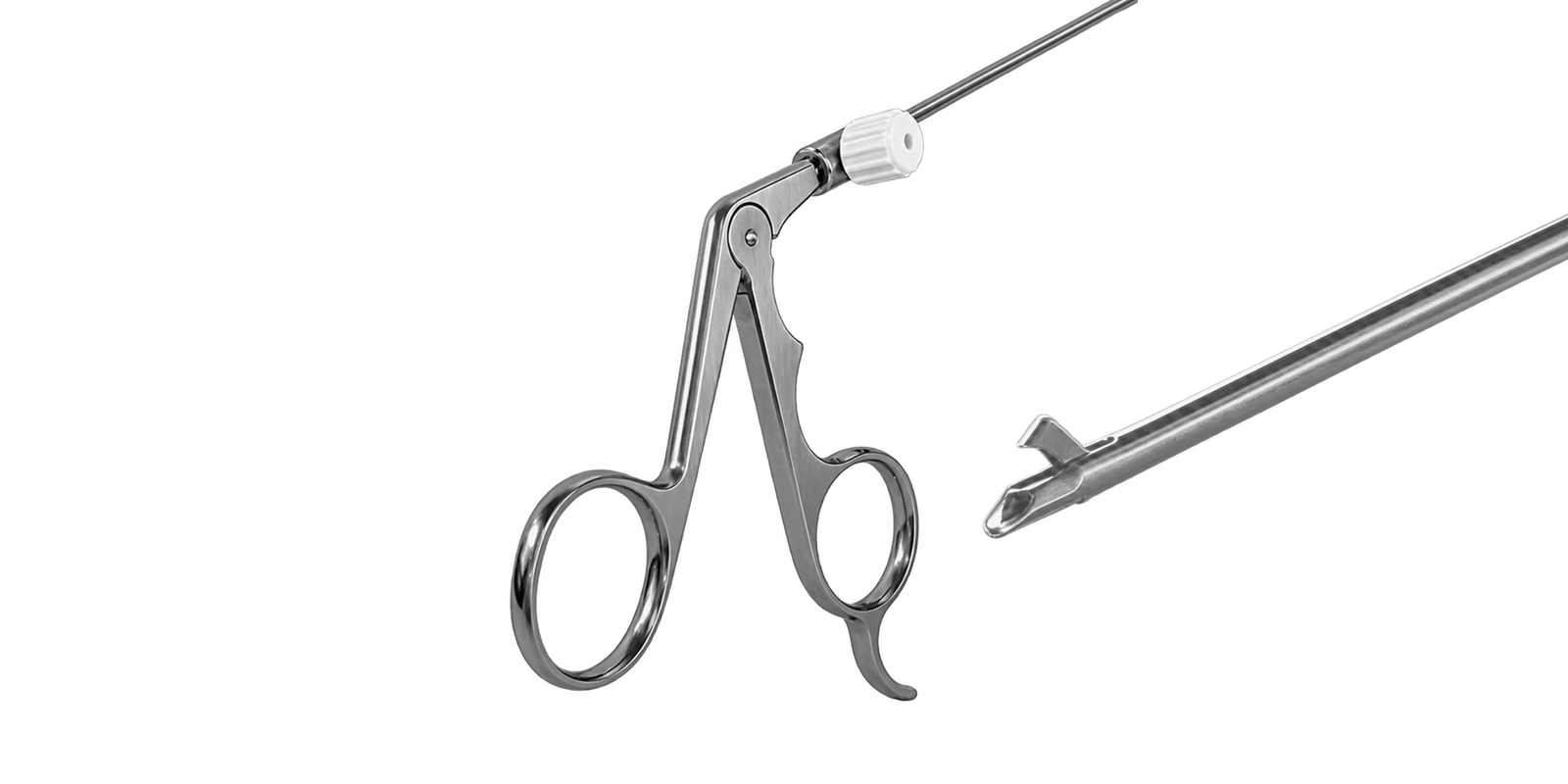 Laryngoskopie-Instrument: Ringgriff, Rohrschaft und bewegliches Maulteil